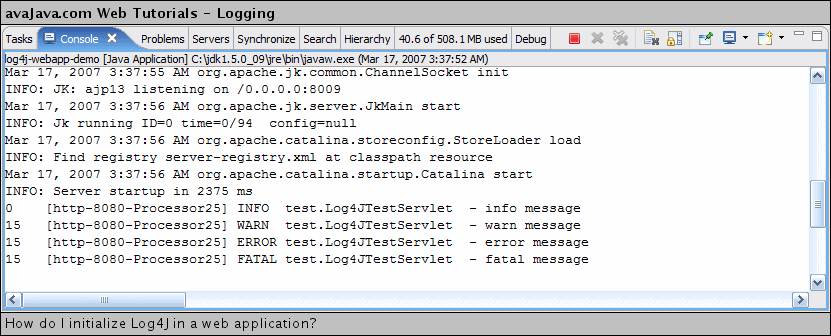 How do I initialize Log4J in a web application