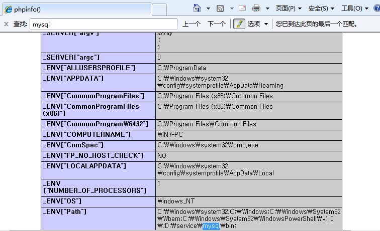 win7 sp1ｨPHPPHPӲmysql