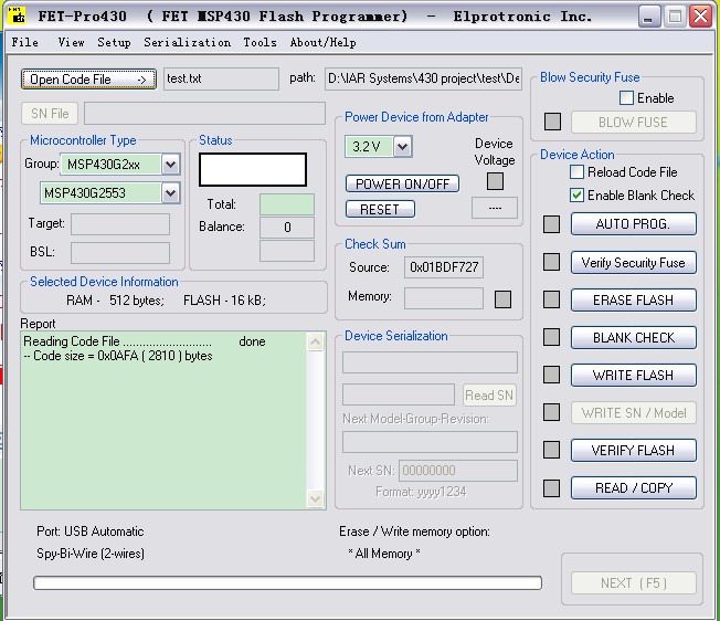 error: msp430:Could not access device -security fuse is blownĽ