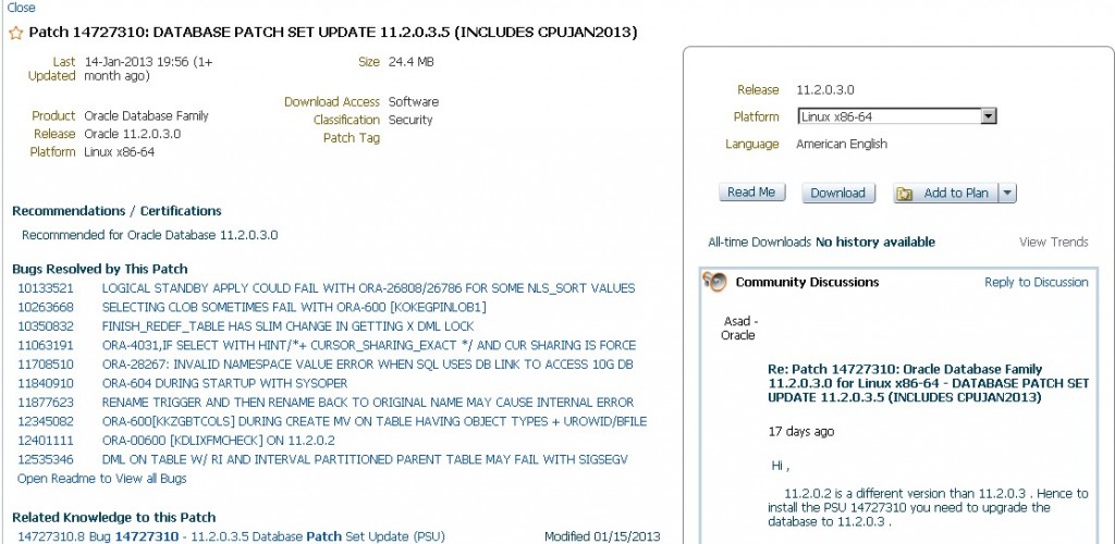 Oracle Database 11.2.0.3 11.2.0.3.5 Patch Set Update(PSU)