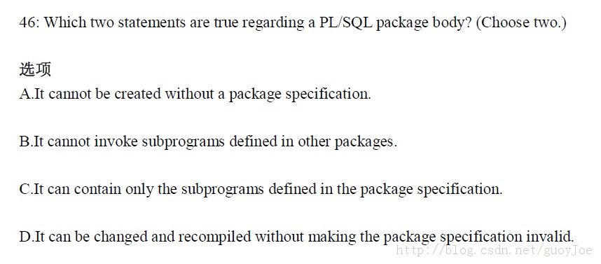 [ÿһ]  11gOCP 1z0-052 :2013-09-9  PL/SQL package body.A46