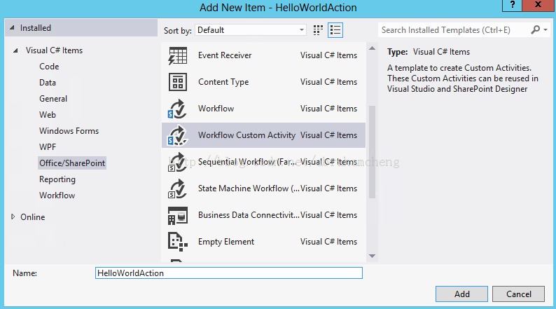 VS2012 SharePoint 2013 ʽworkflow action(activity)֮ HelloWorld