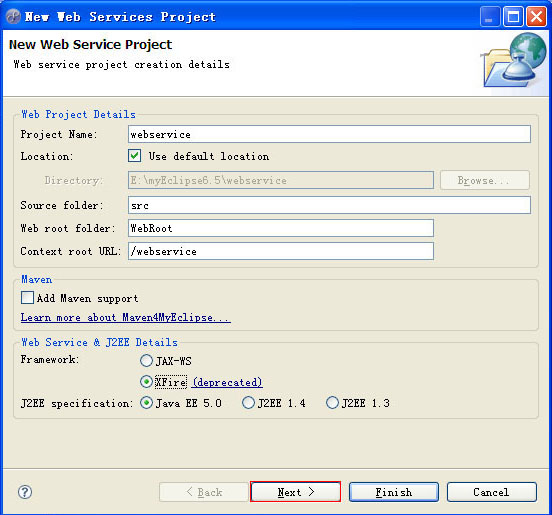 Myeclipse6.5ʹXFireWebServiceļ