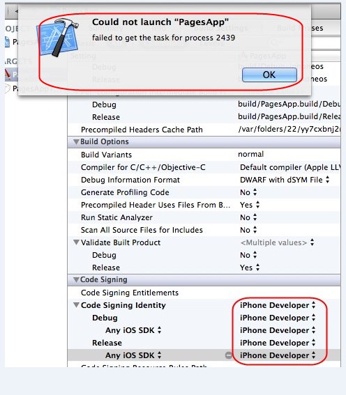 XcodeӦʱCould not launch  xxx,failed to get the task for process xxx  쳣